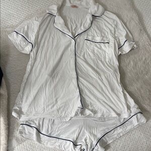 Eberjey White Short Pajama Set with Navy Trim